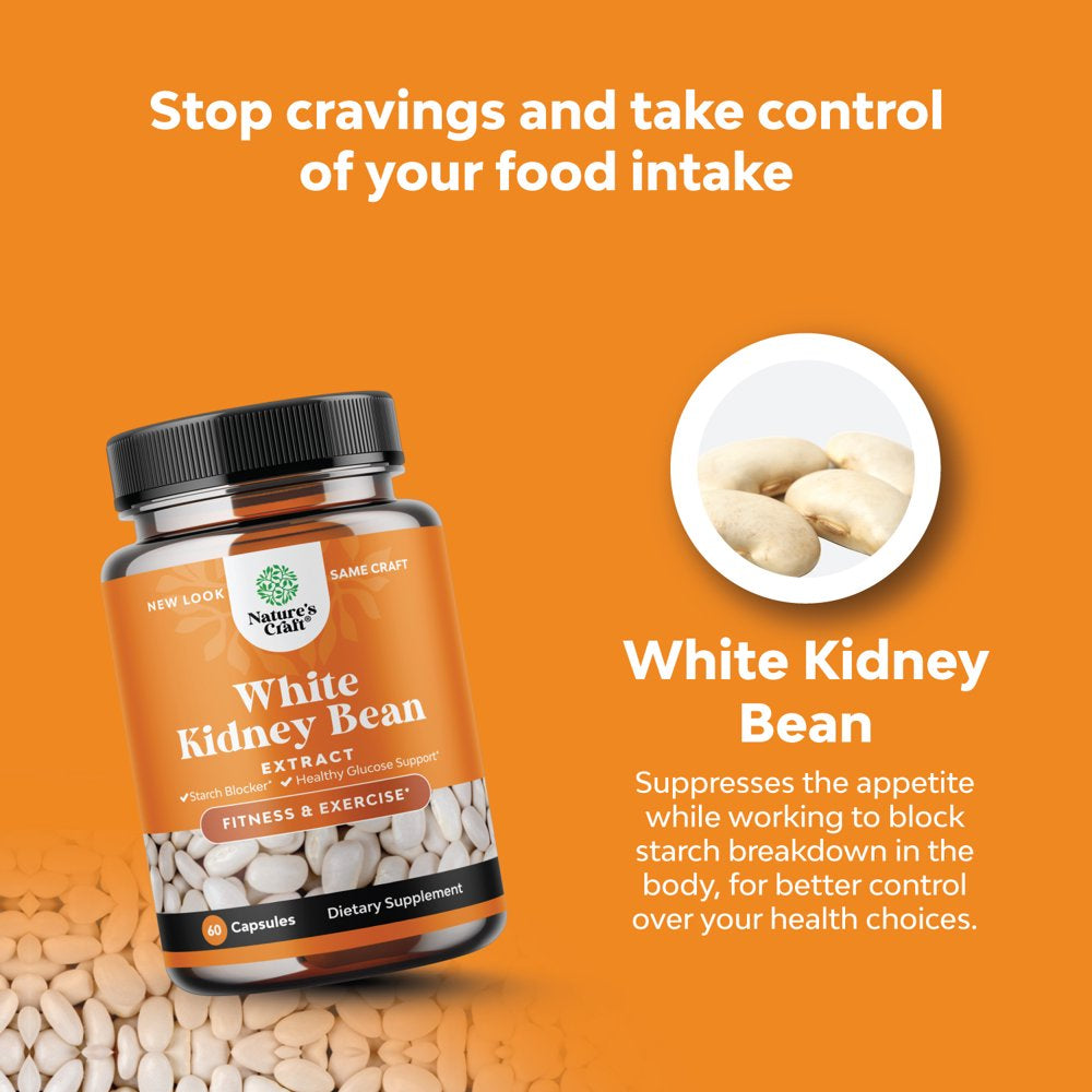 White Kidney Bean Carb Blocker Weight Loss Formula - Nature'S Craft 60Ct White Kidney Bean Extract Supplement - Lose Belly Fat, Suppress Appetite, Boost Energy