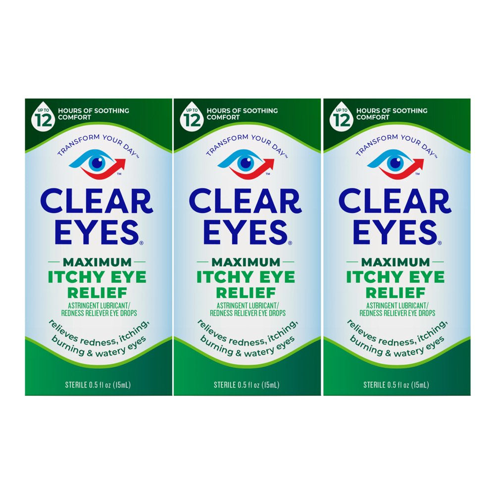 Clear Eyes Maximum Itchy Eye Relief Lubricant Eye Drops, 0.5 Fl Oz, Pack of 3