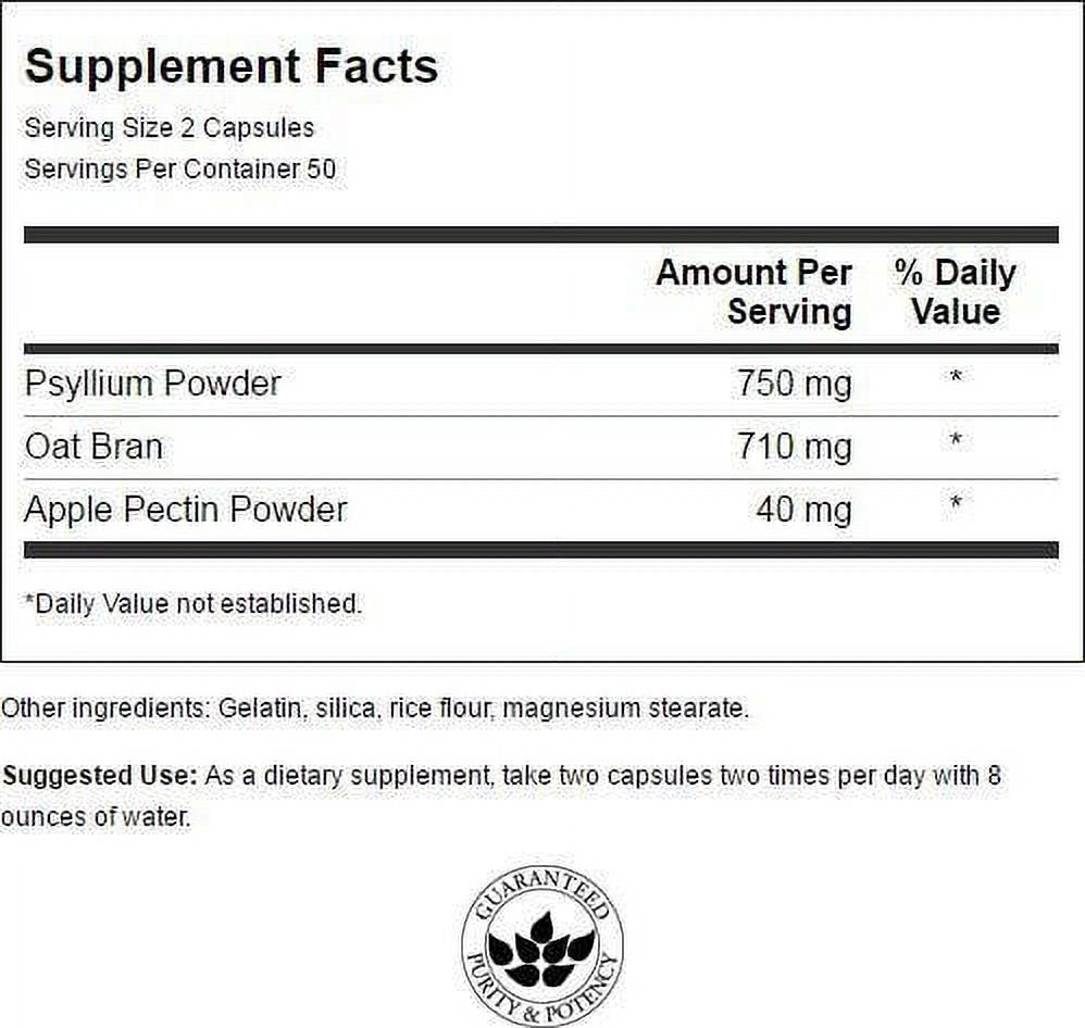 Swanson Tri-Fiber Complex - Digestive Health Supplement Made with Psyllium, Oat Bran, & Apple Pectin - Supports Heart Health, Bowel Regularity, & Overall Colon Function - 100 Capsules