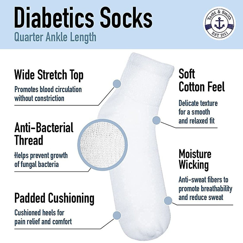 Yacht & Smith Value Pack of Diabetic Nephropathy and Edema Ankle Socks for Men and Women, Ring Spun Cotton (White - 12 Pairs, 10-13)