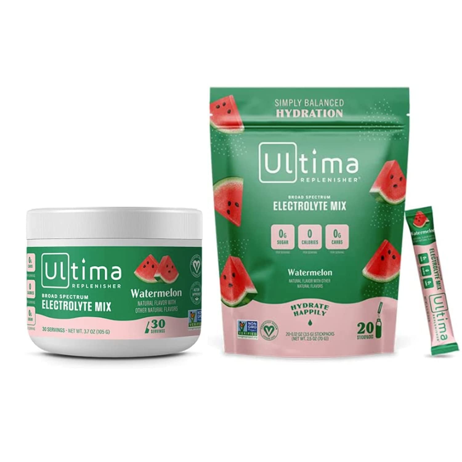 Ultima Replenisher Hydration Electrolyte Powder- Keto & Sugar Free- at Home & on the Go Convenience Bundle- Feel Replenished, Revitalized- Watermelon, 30 Serving Canister & 20 Serving Pouch​…