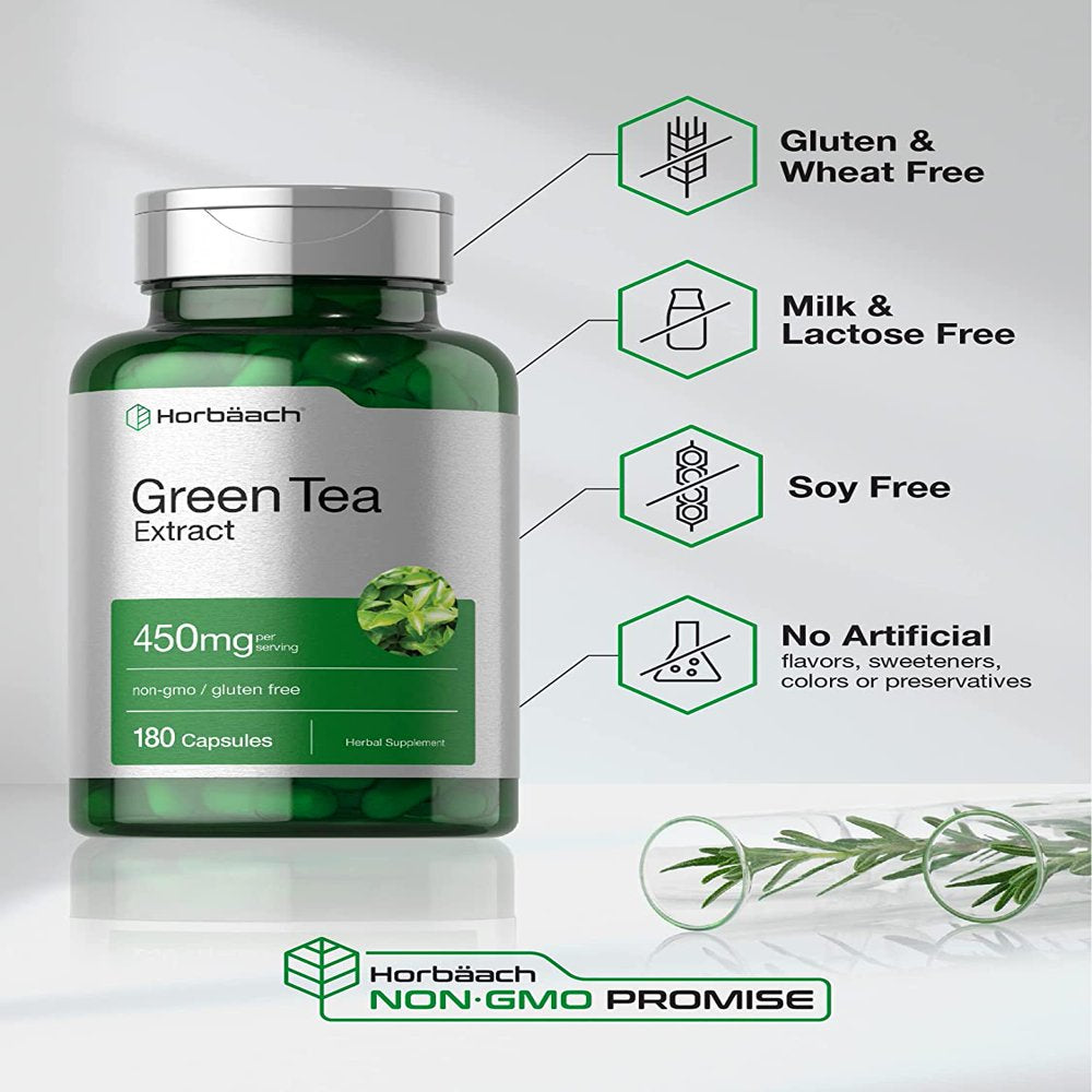 Green Tea Extract Capsules 450Mg | 180 Count | by Horbaach