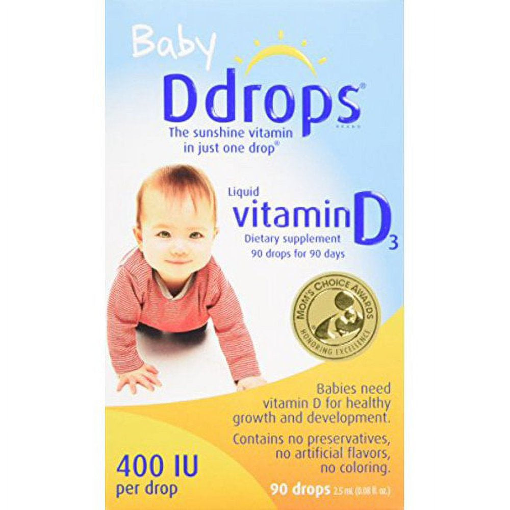 2 Pack Baby Ddrops Liquid Vitamin D3 400 IU Dietary Supplement 90 Drops 2.5Ml Ea