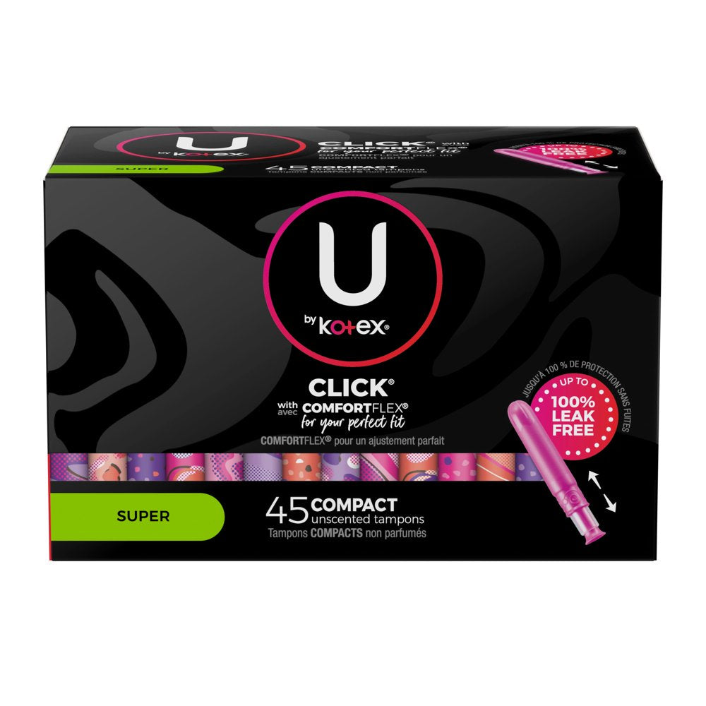 U by Kotex Click Compact Tampons, Super, Unscented, 45 Count