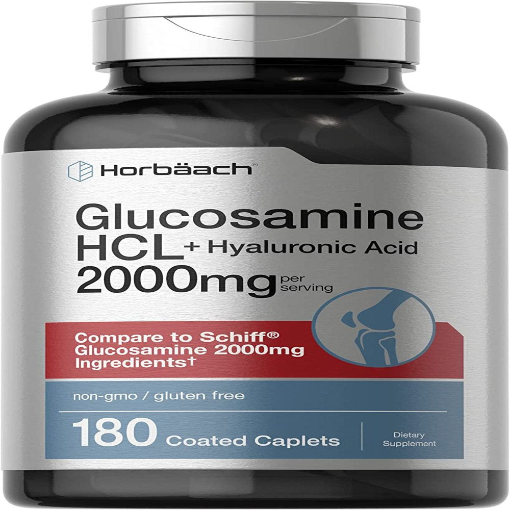 Glucosamine HCL | with Hyaluronic Acid | 2000Mg | 180 Coated Caplets | Non-Gmo & Gluten Free Supplement | by Horbaach