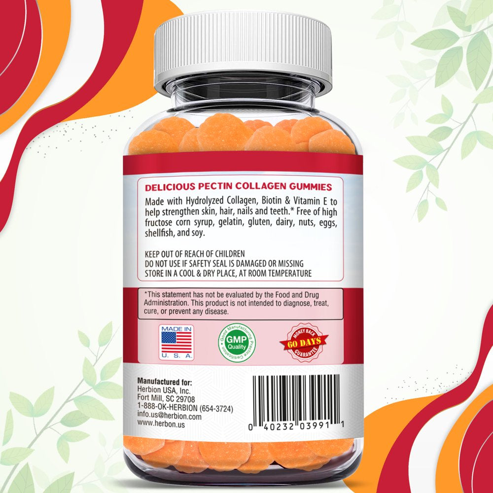 Herbion Naturals Collagen Gummies with Biotin & Vitamin E, Helps Support Healthy Skin, Hair, & Nails*, Natural Strawberry Flavor, Gluten-Free, Non-Gmo, 60 Pectin Gummies, Made in USA