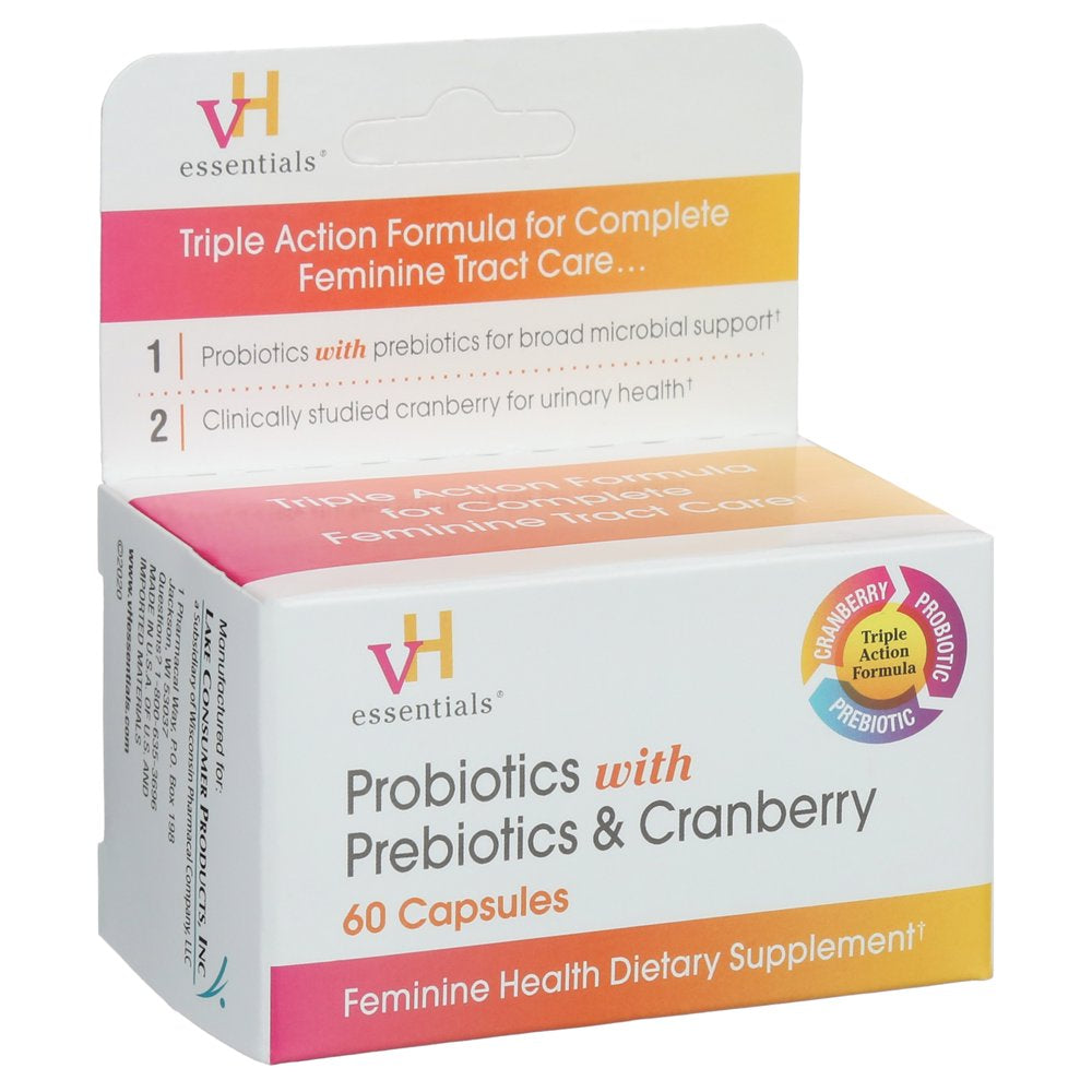 Vh Essentials Probiotics with Prebiotics and Cranberry Feminine Health Supplement - 60 Capsules