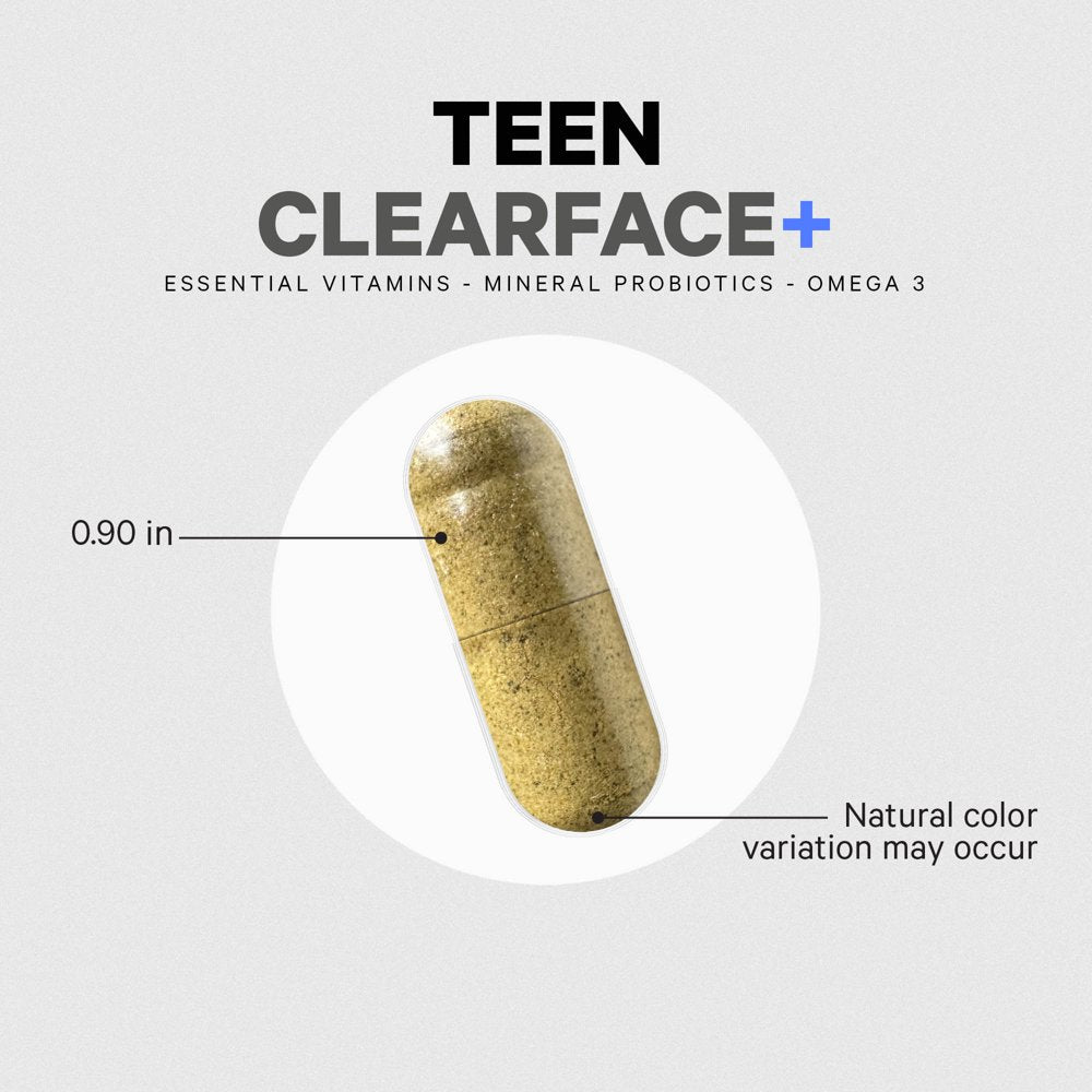 Codeage Teen Clearface, Vitamins A, C, D3, E, Pantothenic Acid, Niacin, Zinc, Probiotics, Omega-3, 60 Ct