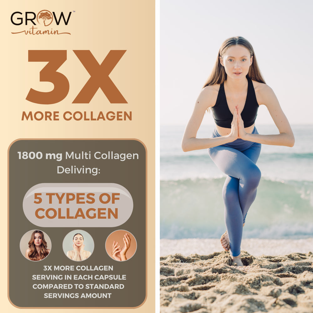 Multi Collagen Pills (Types I, II, III, V & X) 1800Mg - 100% Natural - Non GMO, Grass Fed Collagen - anti Aging Support for Hair, Skin, Nails - Protein Pills for Joint Support - 90 Capsules