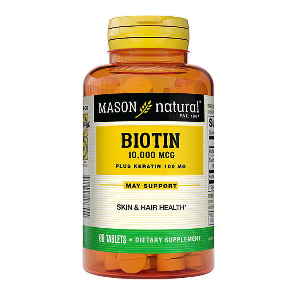 Mason Natural Biotin plus Keratin 10,000 Mcg Tablets, 60 Ea, 2 Pack