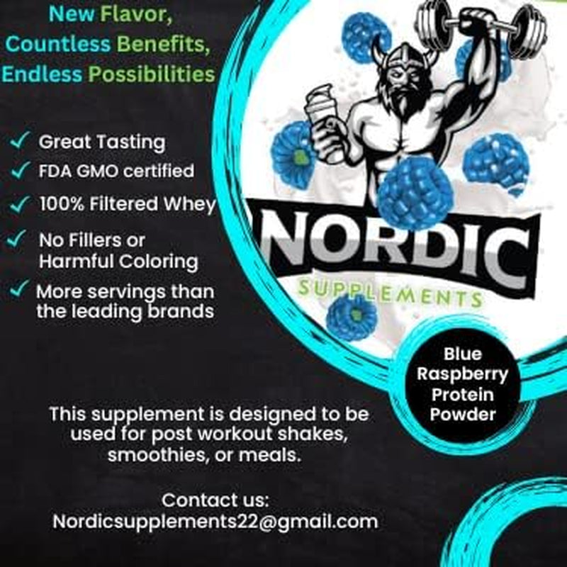 Nordic Supplements Blue Raspberry Protein Powder Ultra Filtered Cold Processed Whey Protein Shake | Advanced Formula 25G of Protein 30 Servings