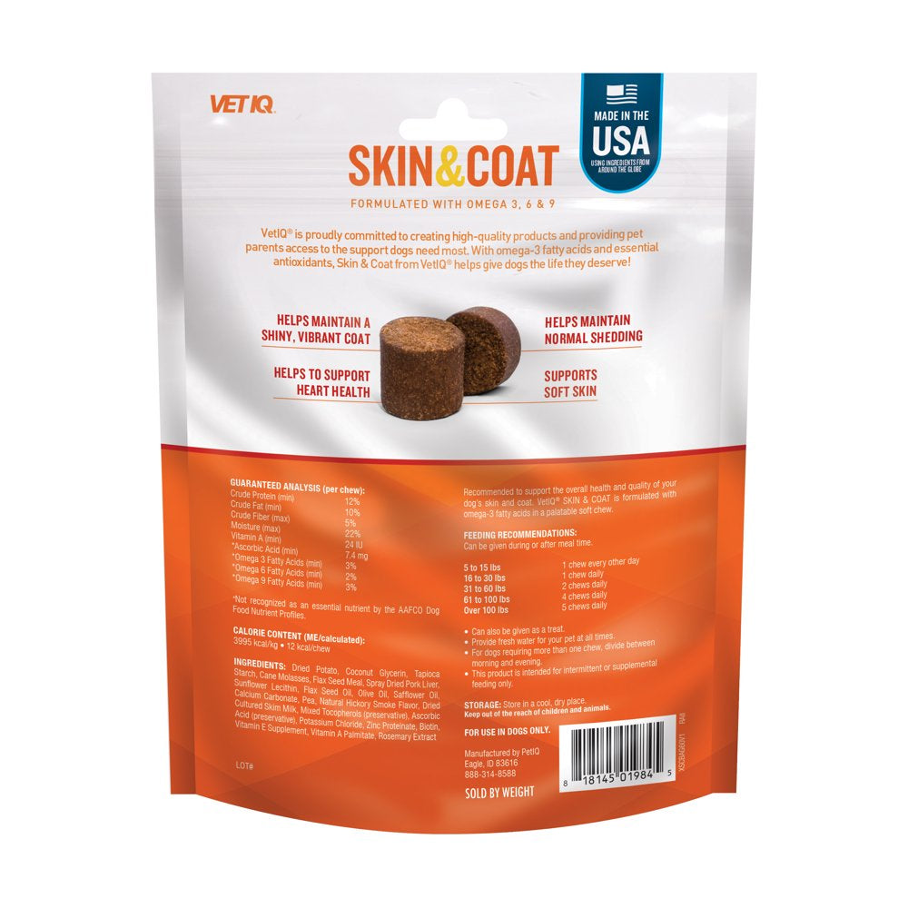 Vetiq Skin & Coat Supplement for Dogs, Hickory Smoke Flavored Soft Chew, 7.4 Oz, 60 Count