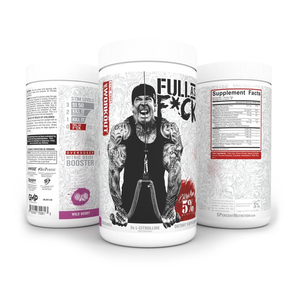 5% Nutrition Rich Piana Fasf Overdosed Nitric Oxide Booster, Stim-Free Pump Pre-Workout | Massive Pumps, Strength Gains & Endurance | L-Citrulline, Nitrosigine, Danshen | 13.23 Oz (Southern Sweet Tea)