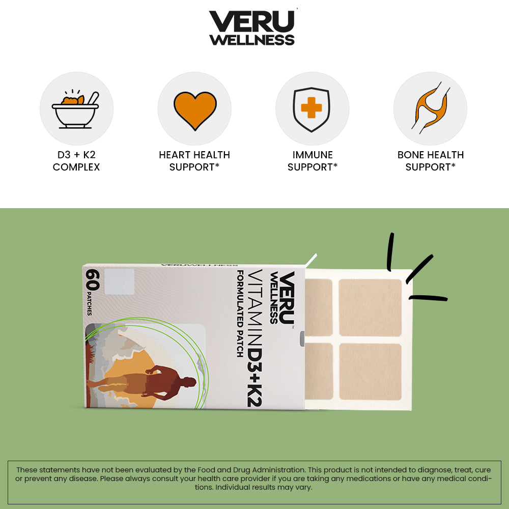 Veru Wellness D3/K2 Essential Patch- Heart and Bone Health - Bariatric Support Vitamins D3 K2 (60 Patches)