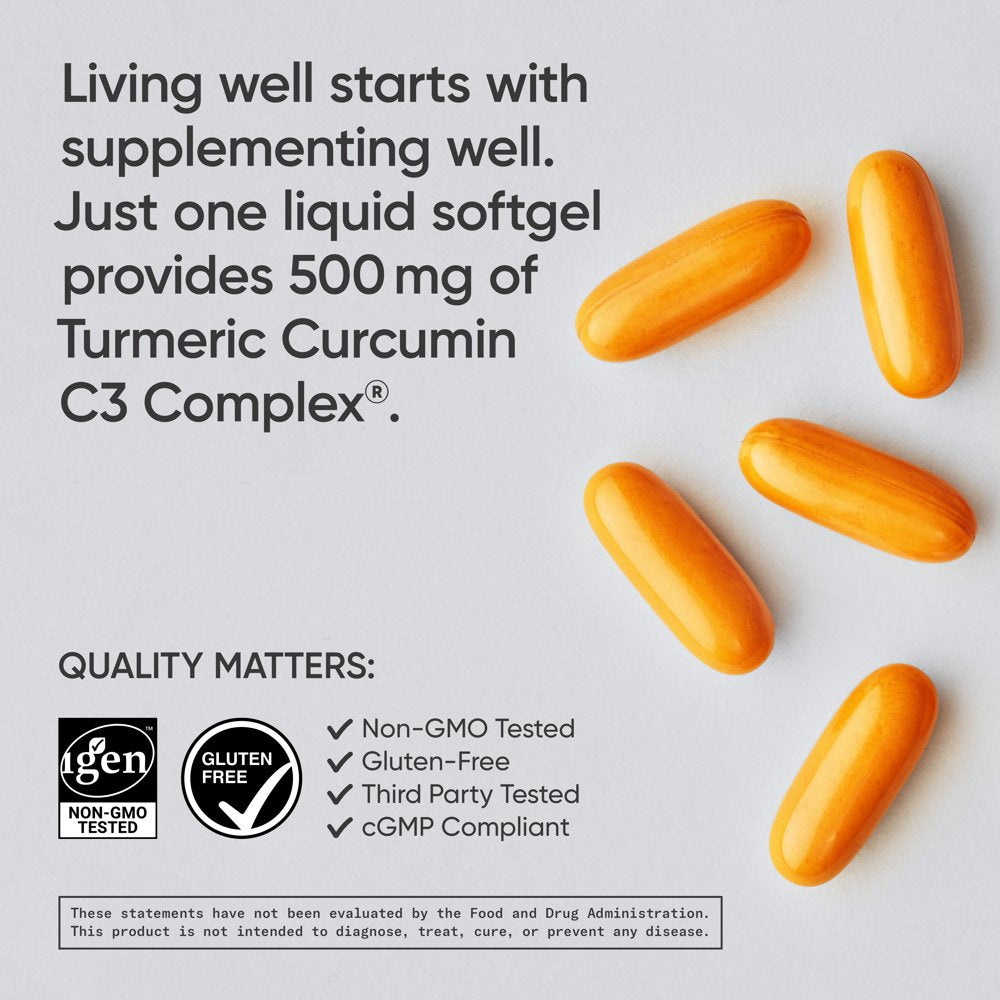 Turmeric Curcumin C3¬Æ Complex (500Mg) Enhanced with Black Pepper & Organic Coconut Oil for Better Absorption; Non-Gmo & Gluten Free (60 Liquid Softgels)