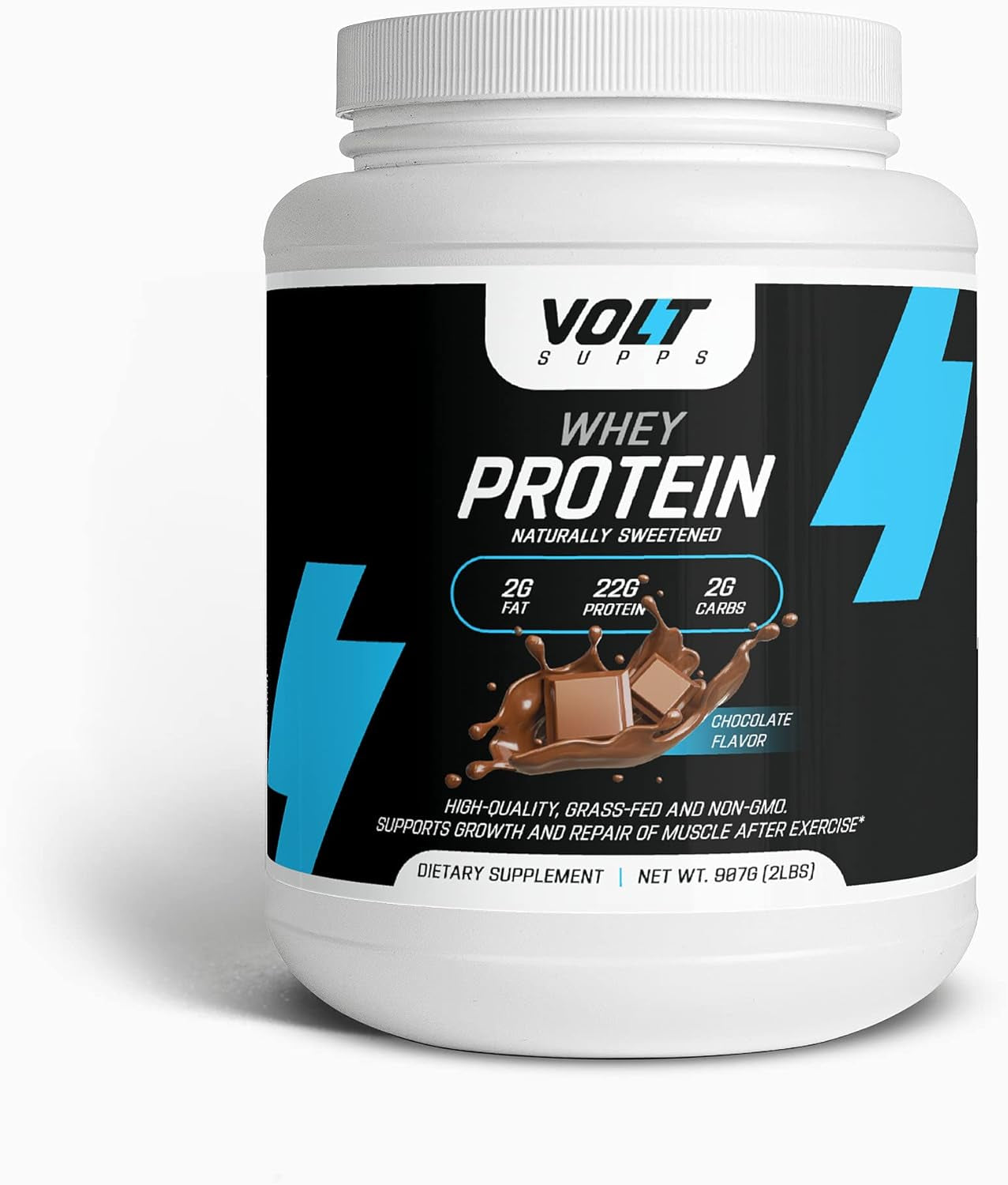 Volt Supps Whey Protein Powder, Chocolate Flavor, 2 Pound, White, Pack of 1