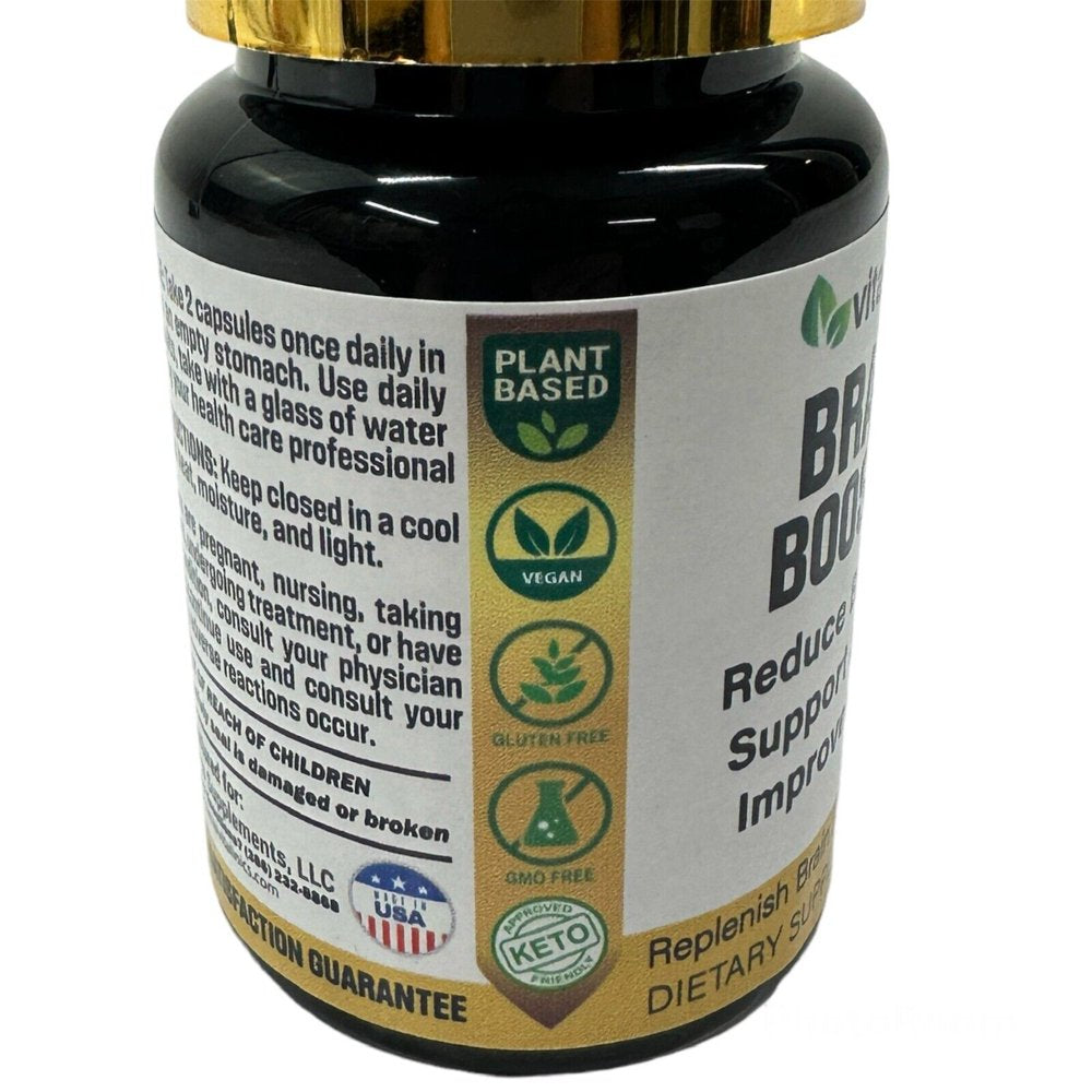 BRAIN BOOSTER Improves Memory Focus Concentration Clarity Organic Supplement - 30 Capsules