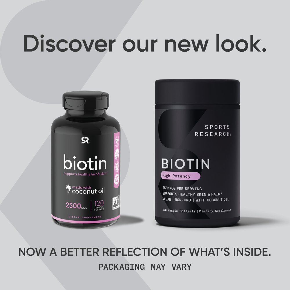 Sports Research Biotin with Coconut Oil, 2,500 Mcg, 120 Veggie Softgels