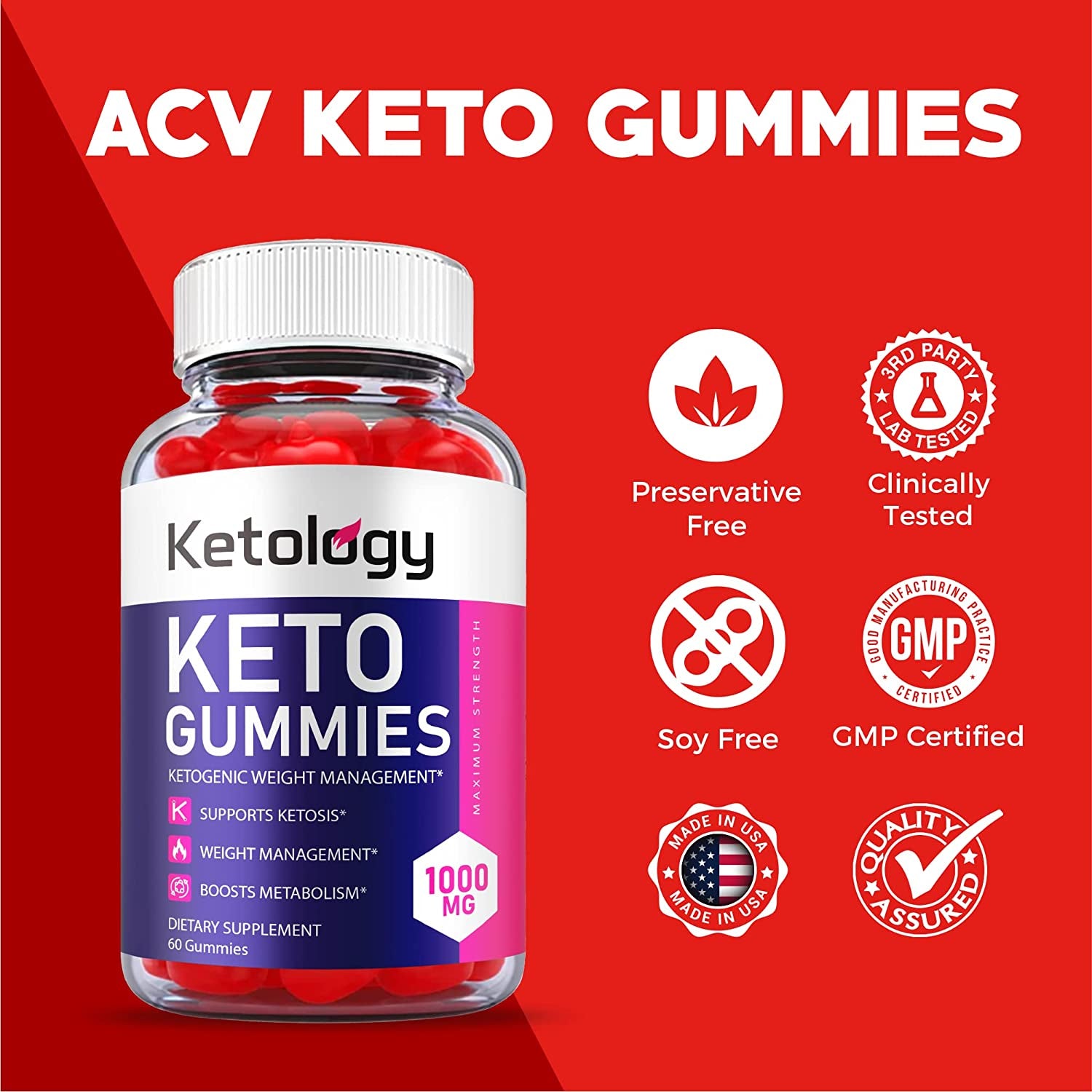 (5 Pack) Ketology Keto Gummies - Official Formula, Vegan, Non GMO - Ketology Keto ACV Gummies with 1000Mg Apple Cider Vinegar, Vitamin B12, Vitamin B6, Beet Root Juice, Pomegranate (300 Gummies)