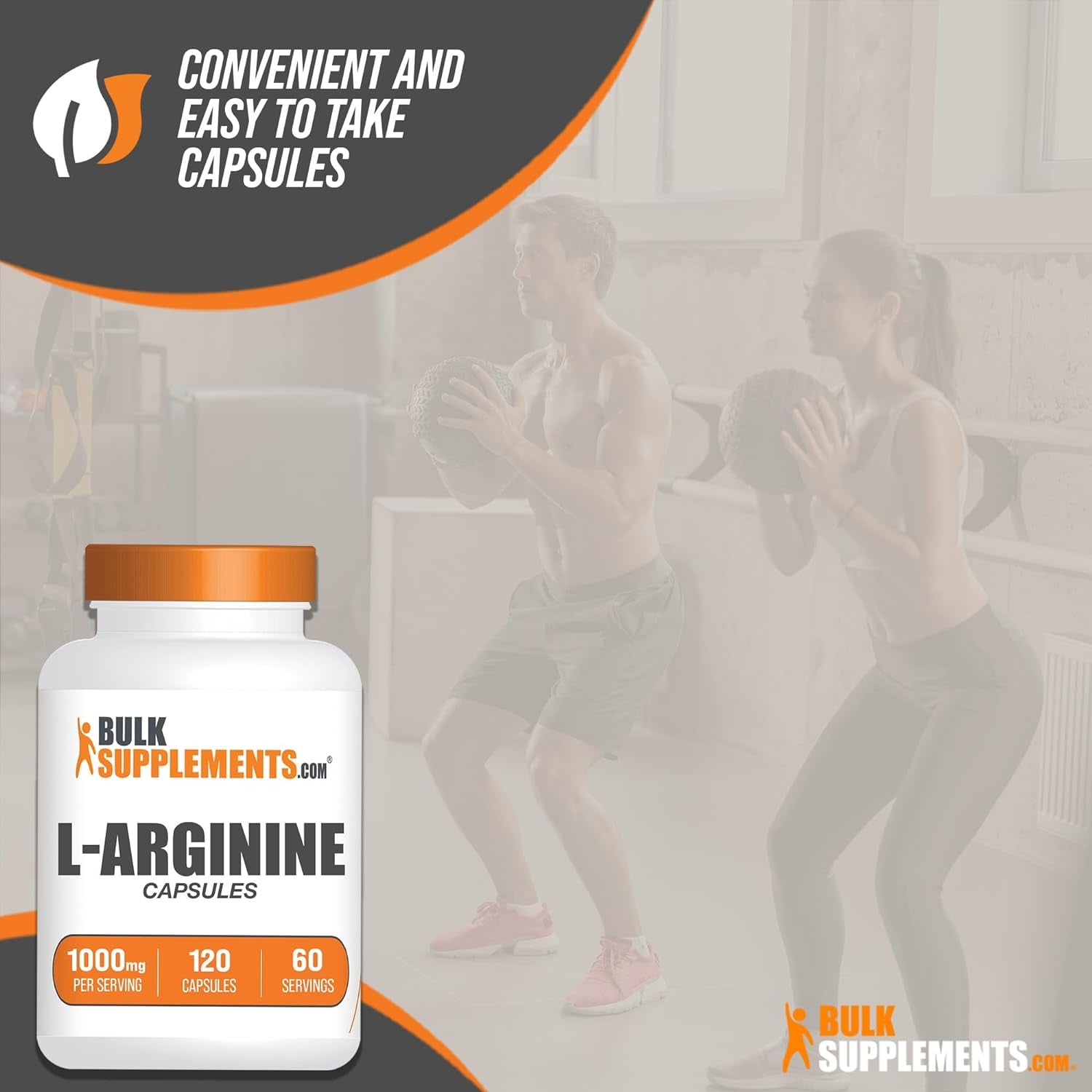 Bulksupplements.Com L-Arginine 1000Mg Capsules - Arginine Supplement, Nitric Oxide Supplement, L Arginine Capsules - Nitric Oxide Pills, Gluten Free - 2 Capsules per Serving, 120 Capsules