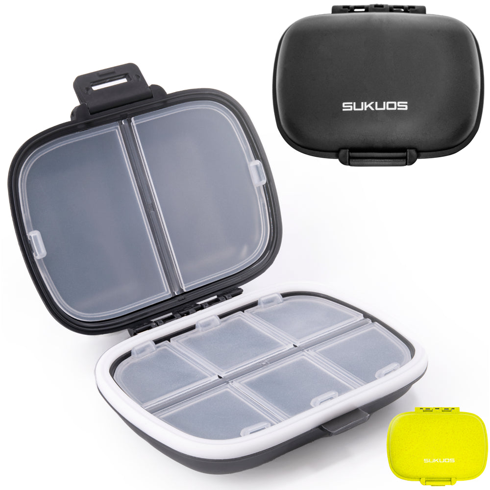 Sukuos Daily Use Pill Organizer 1 Pack, Easy to Open 8 Compartments, Large Capacity Portable Travel Pill Box, Pill Dispenser, Medicine Container & Vitamin Holder