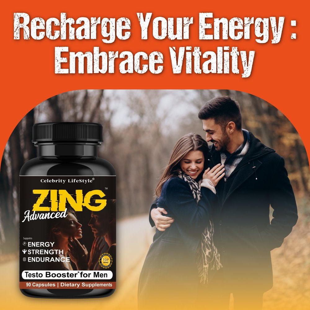 Zing Advance Testosterone Booster Vitamin Supplement, Boost Vitality, Strength, Energy, Muscle Growth Enhancement 90 Capsules