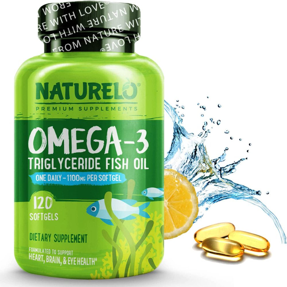 NATURELO Omega-3 Fish Oil Supplement - EPA + DHA - 1100 Mg Triglyceride Omega-3 per Gel - One a Day - for Heart, Eye, Brain, Joint Health - No Burps - Lemon Flavor - 120 Softgels | 4 Month Supply