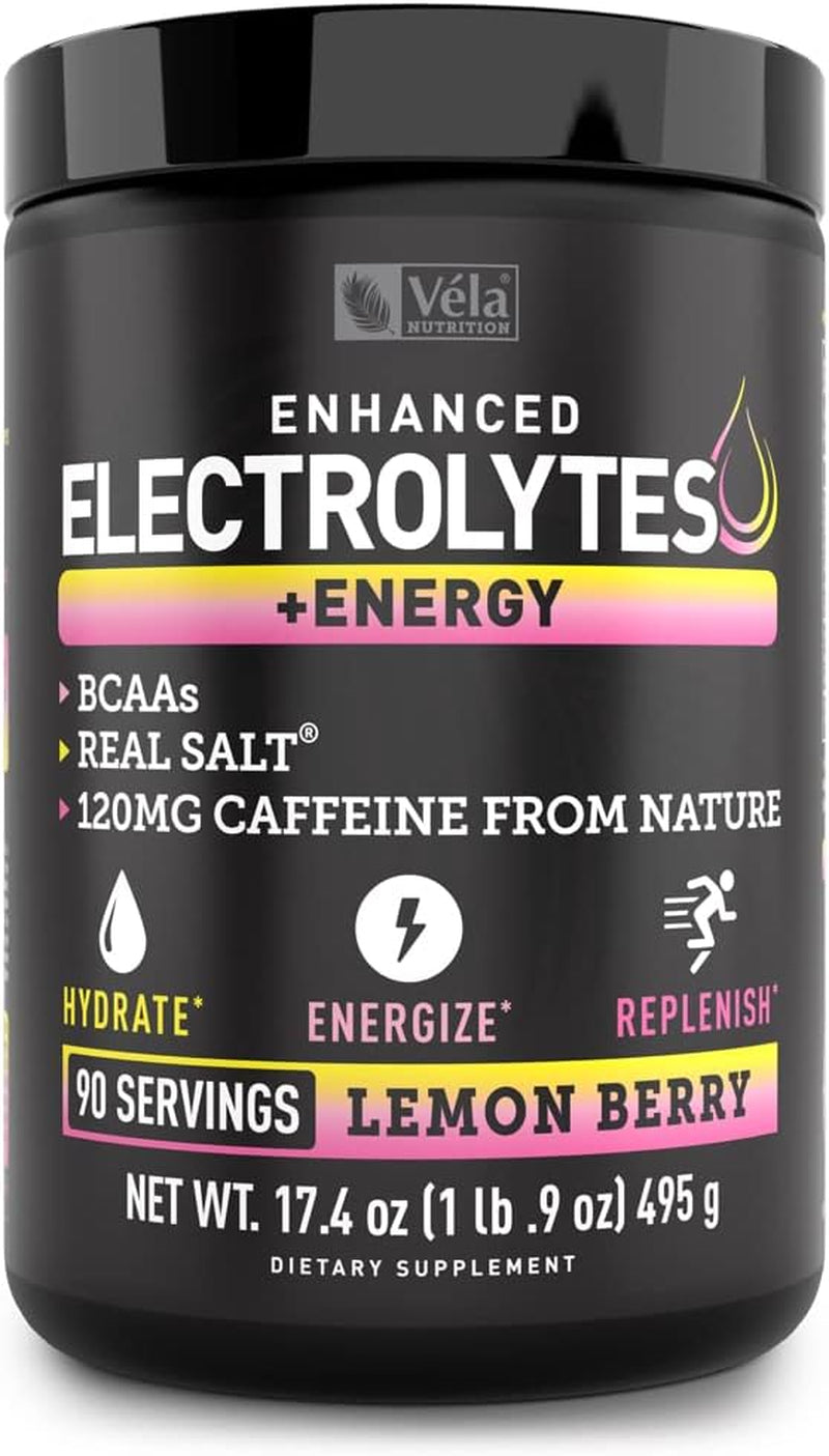 Véla Electrolyte Powder Recovery Drink + Energy (90 Servings | Lemon Berry) W Real Salt +Bcaas Sugar Free Electrolyte Supplement W Potassium Zinc & Magnesium for Hydration - Keto Electrolytes