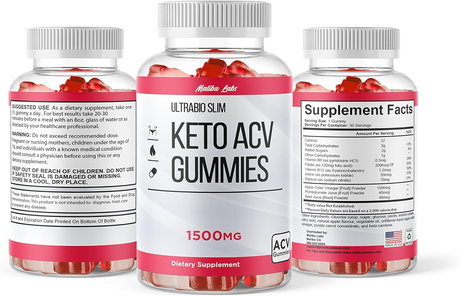 Ultrabio Slim Keto ACV Gummies, Apple Cider Vinegar Ketosis, New Strong Time Released Formula, 1500Mg Once a Day, Ultra Bio Ketogenic Support Supplement, Ketos Gummy, (1 Pack) 30 Day Supply Tank