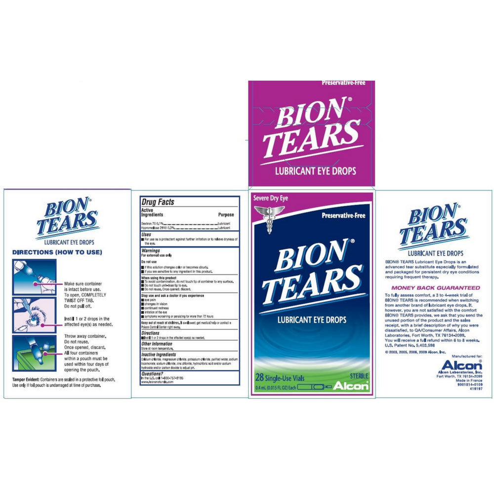 Bion Tears Lubricant Eye Drops Single Use Vials 28 Ea Pack of 3