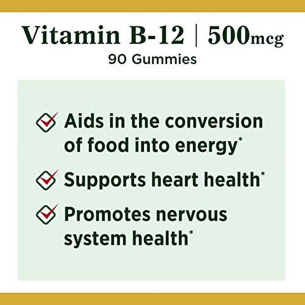 Vitamin B12 Gummies by Nature'S Bounty, Dietary Supplement, Supports Energy Metabolism and Nervous System Health, Mixed Berry Flavor, 500Mcg, 90 Gummies