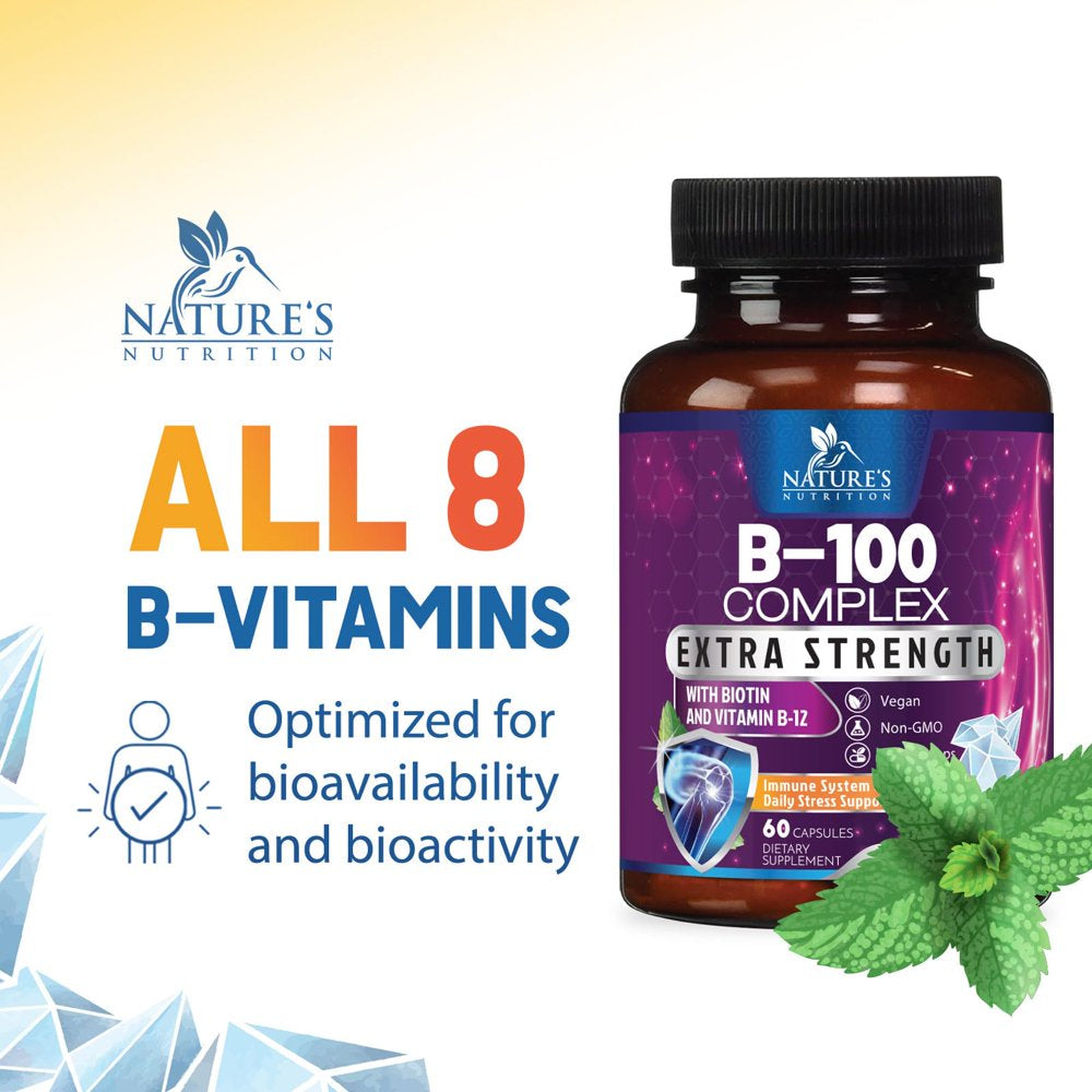 Vitamin B Complex with Vitamin C & Folic Acid - Dietary Supplement for Energy, Immune, & Brain Support - Nature'S Super B Vitamin Complex for Women and Men, Made with Folate - 60 Vegetarian Capsules