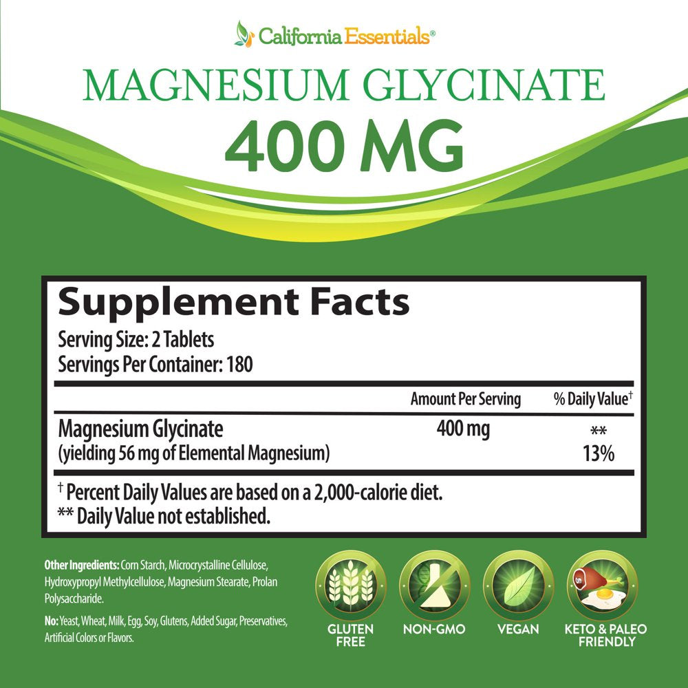 California Essentials Magnesium Glycinate 400Mg Bone Health and Joint Support Supplement, 360 Tablets