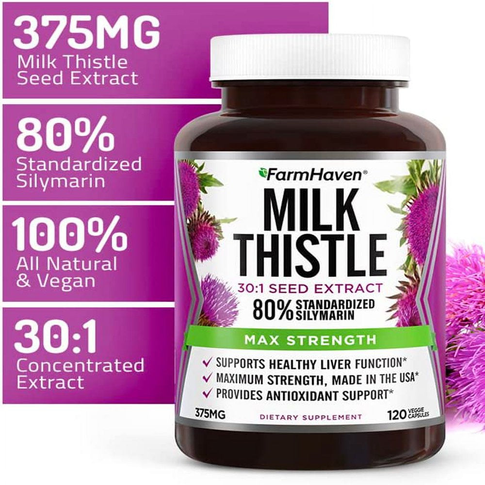 Farmhaven Milk Thistle Capsules , 11250Mg Strength , 30X Concentrated Seed Extract & 80% Silymarin Standardized - Supports Liver Function and Overall Health , Non-Gmo , 120 Veggie Capsules