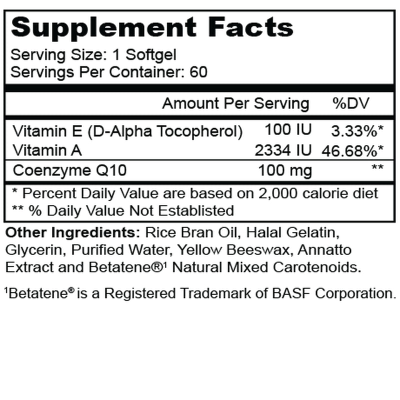 Zaytun Vitamins Halal Coq10 100Mg, Supports Healthy Blood Pressure Levels, Includes Vitamin a + E, 60 Softgels, Made in USA