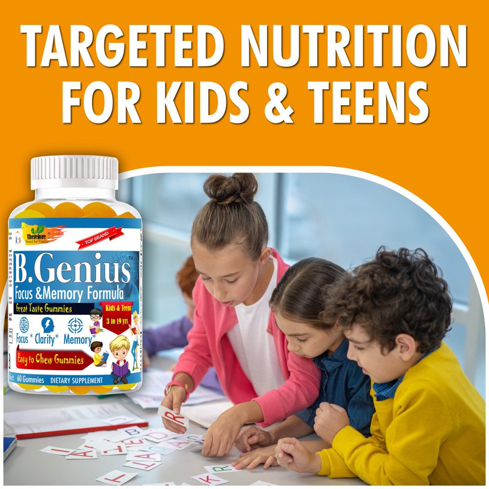 B.Genius Brain Booster Supplement & Brain Support Gummy Vitamins for Kids & Teens, Focus Gummies for Kids