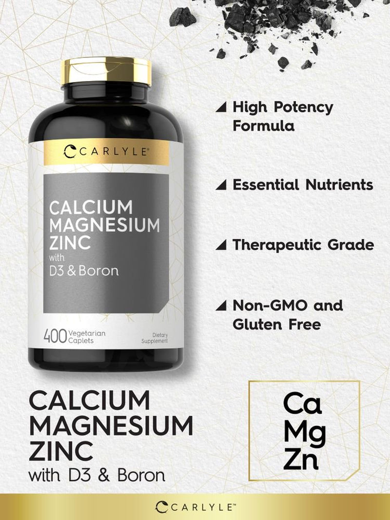 Calcium Magnesium Zinc | 400 Caplets | Vegetarian Formula | by Carlyle