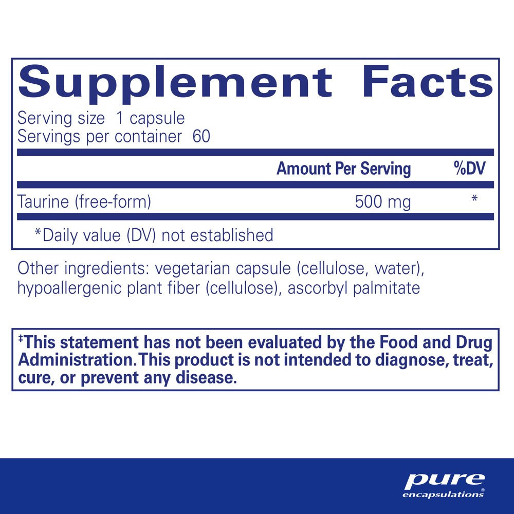 Pure Encapsulations Taurine 500 Mg | Amino Acid Supplement for Liver, Eye Health, Antioxidants, Heart, Brain, and Muscles* | 60 Capsules
