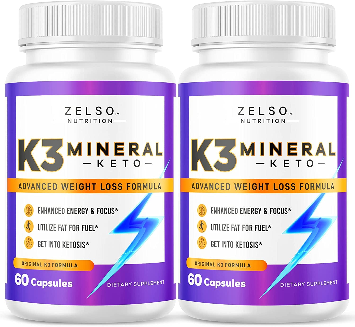 (2 Pack) K3 Mineral Keto Pills by Zelso Nutrition, Advanced K3 Pill Formula for Men and Women - Emily, 60 Day Supply (120 Capsules)