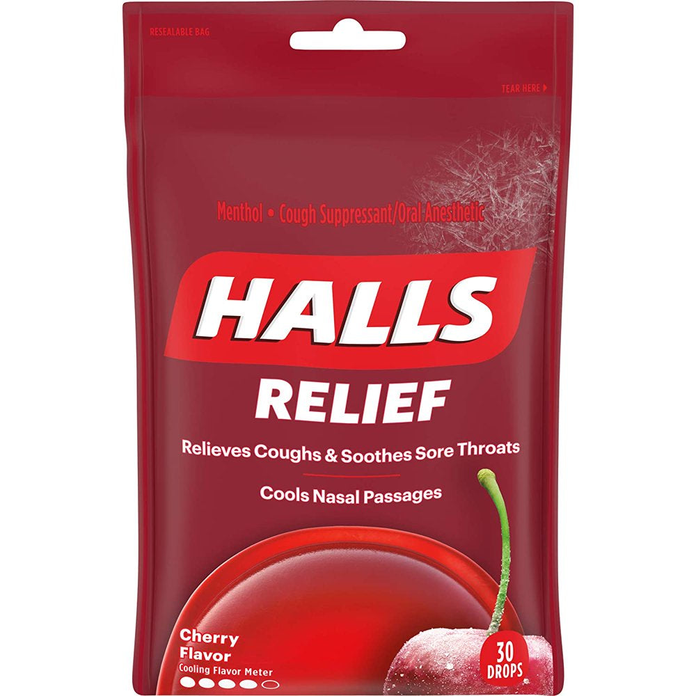 Halls Cherry Cough Drops - with Menthol - 180 Drops (20 Sticks of 9 Drops)