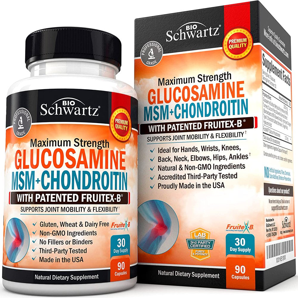 Bioschwartz Glucosamine MSM + Chondroitin with Turmeric Curcumin | Daily Relief & Healthy Inflammatory Response | 90 Ct