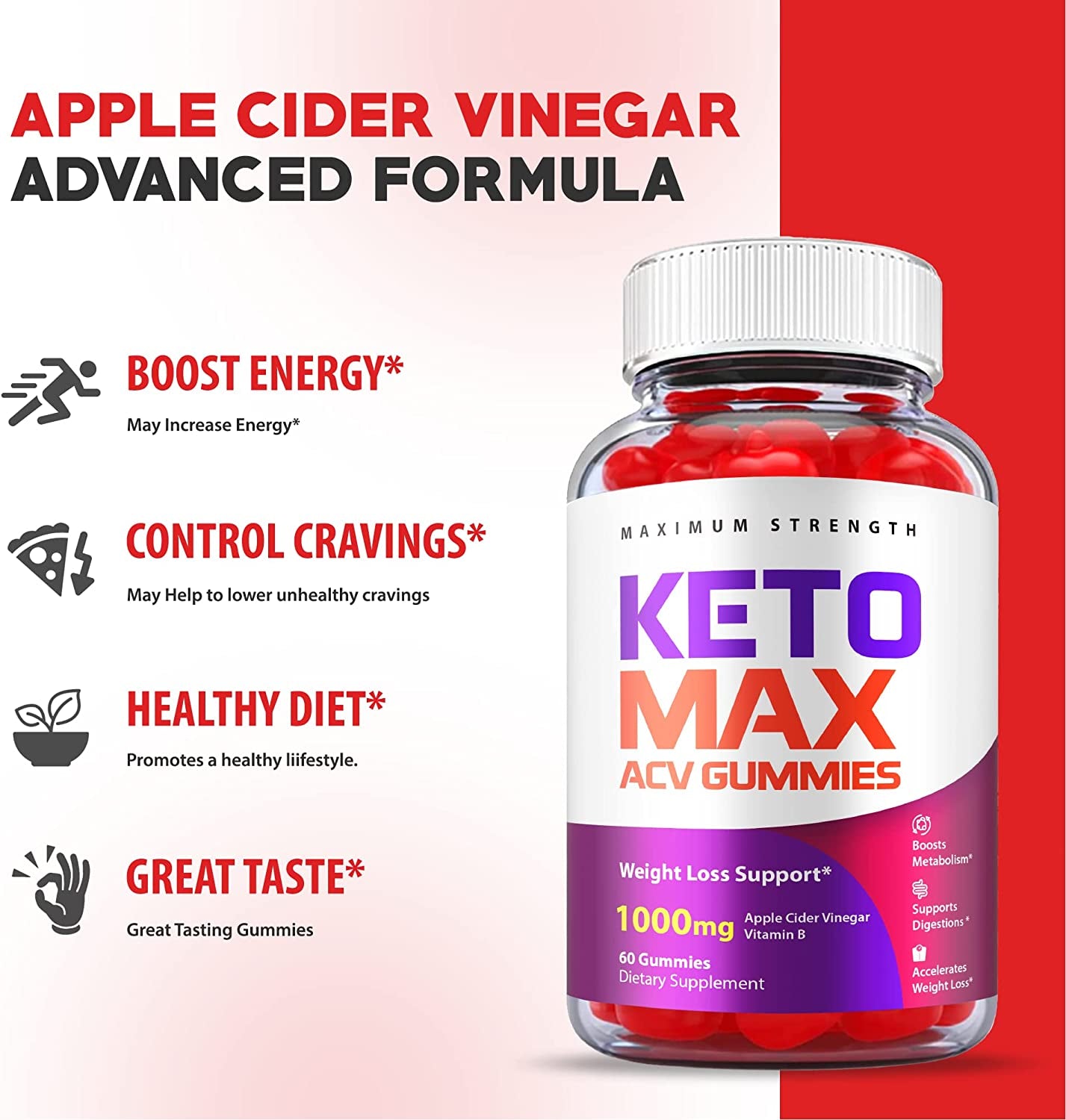 (5 Pack) Keto Max ACV Gummies - Official Formula, Vegan - Keto Max Gummies ACV with Apple Cider Vinegar 1000 Mg Gummy, Vitamin B12, Beet Root Juice, Pomegranate Juice, Ketomax Gummies (300 Gummies)