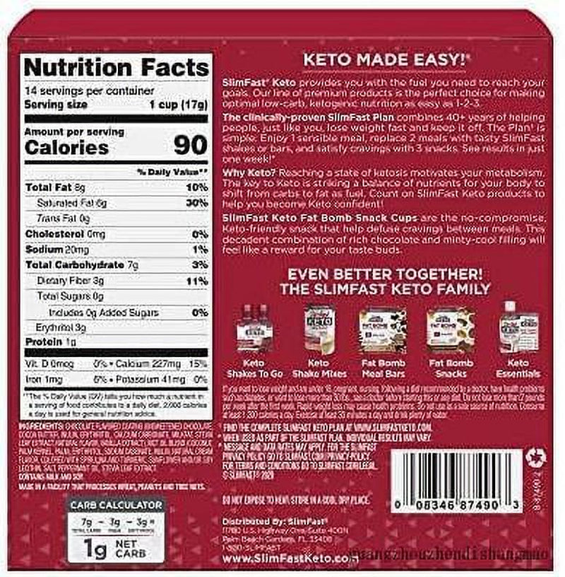 Low Carb Chocolate Snacks, Keto Friendly for Weight Loss with 0G Added Sugar & 3G Fiber, Mint Chocolate Cup, 14 Count Box Pack of 4 Packaging May Vary