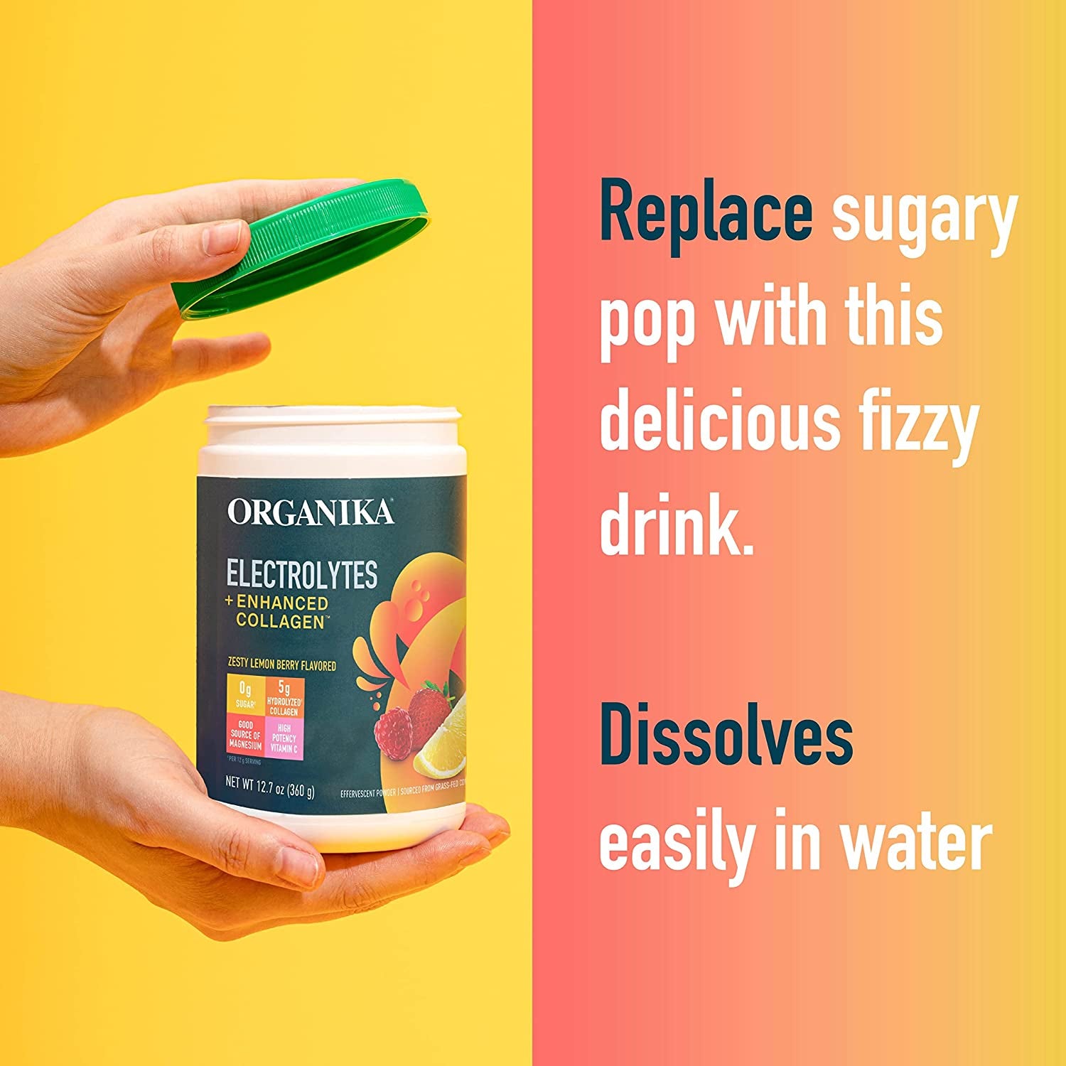 Organika Electrolytes + Enhanced Collagen- Zesty Lemon Berry Flavour- Sugar-Free Hydration + Protein 360 Gram - 30 Servings