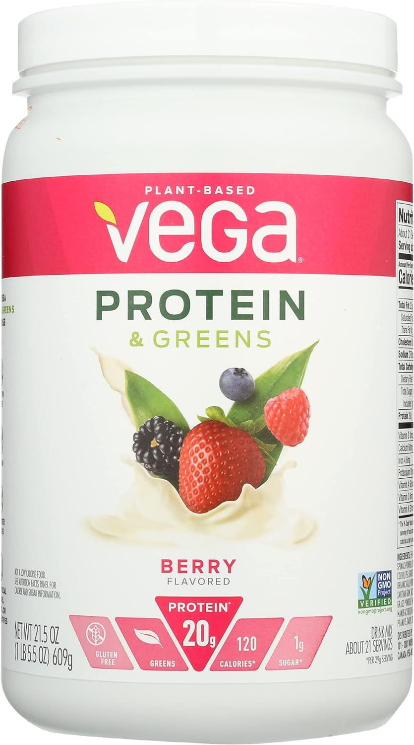 Vega Protein & Greens, Berry, Vegan Protein Powder, 20G Plant Based Protein, Low Carb, Keto, Dairy Free, Gluten Free & Non-Gmo, Pea Protein for Women and Men, 21.5 Ounce