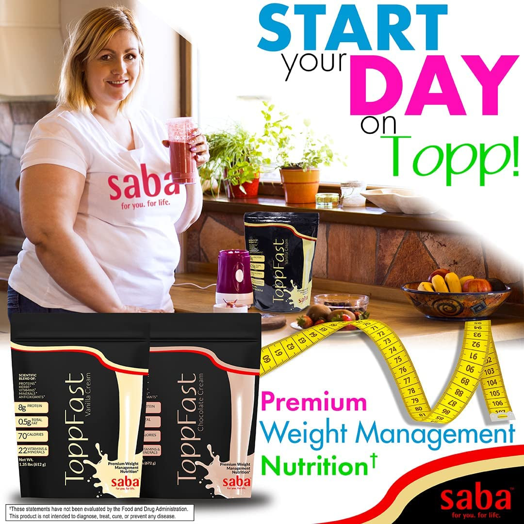 Saba Toppfast™-Weight Management Nutrition -Scientific Blend of Proteins, Herbs, Vitamins, Minerals, & Antioxidants in a Low-Fat, Low-Carb Formula (Vanilla)