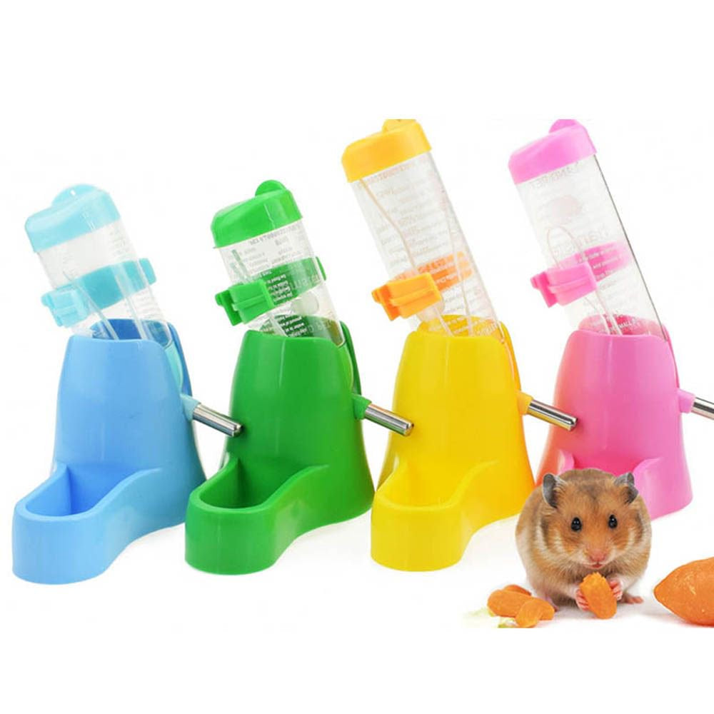 Hanging Guinea Pig Small Animals with Base Rabbit Water Bottle Hamster Food Container Water Feeding Bottles Hamster Water Bottle PINK