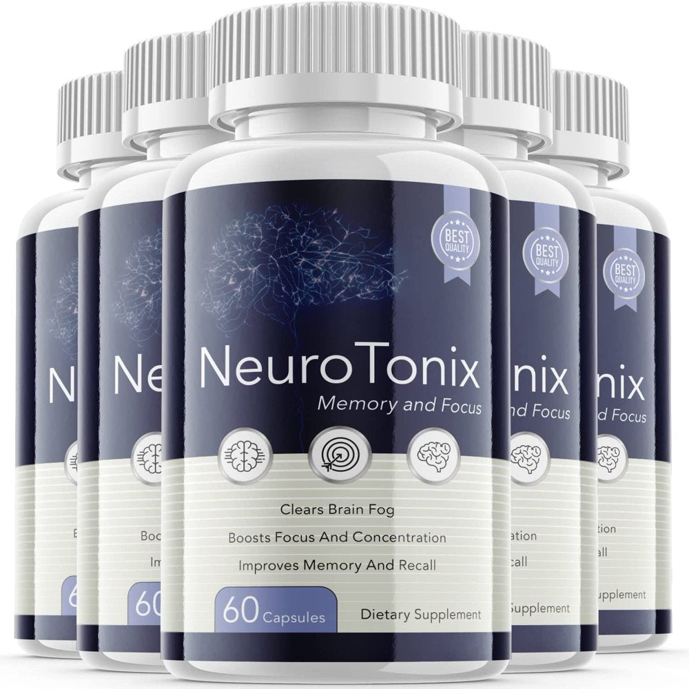 (5 Pack) Neurotonix - Neuro Tonix - Memory Booster Dietary Supplement for Focus, Memory, Clarity, & Energy - Advanced Cognitive Formula for Maximum Strength - 300 Capsules