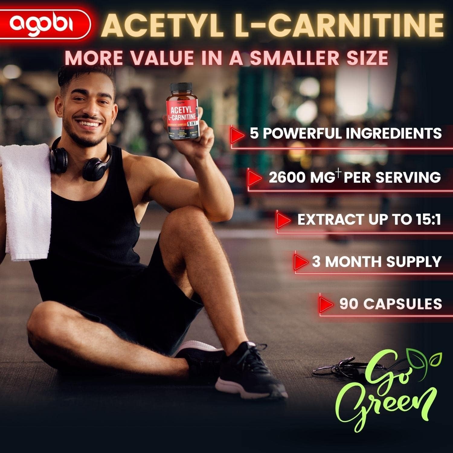 Acetyl L-Carnitine Supplement - 2600Mg 3 Months - Blended with Alpha Lipoic Acid, Green Tea, Green Coffee Bean & Raspberry Ketones - Memory & Brain Health Support, Non-Gmo - 90 Vegan Capsules