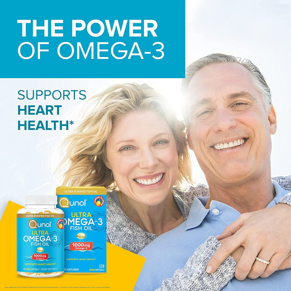 Qunol Mini Omega-3 Fish Oil Supplement (180 Count) Heart Health Support with 1000Mg Wild Caught Omega-3 Fatty Acids (Including EPA & DHA)